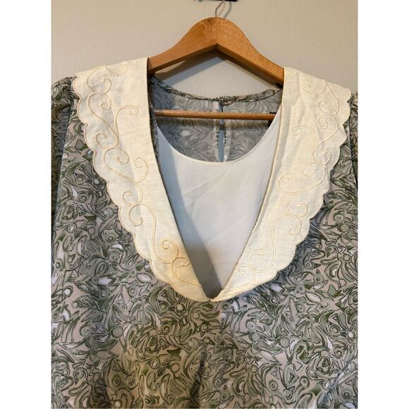 Vintage Positive Influence Size S Collared House Dress Gray Pleated Grannycore - Picture 14 of 15